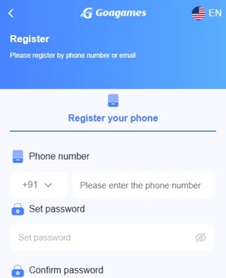 Enter the details to register in Goa game