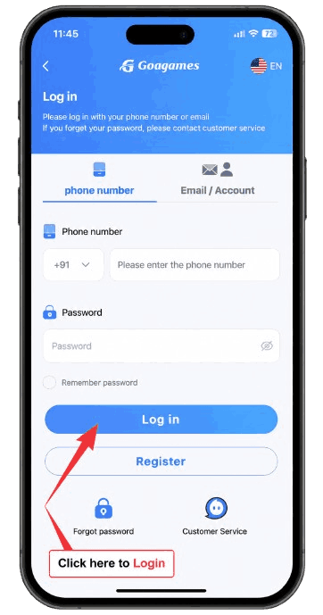 How to login in goa game?